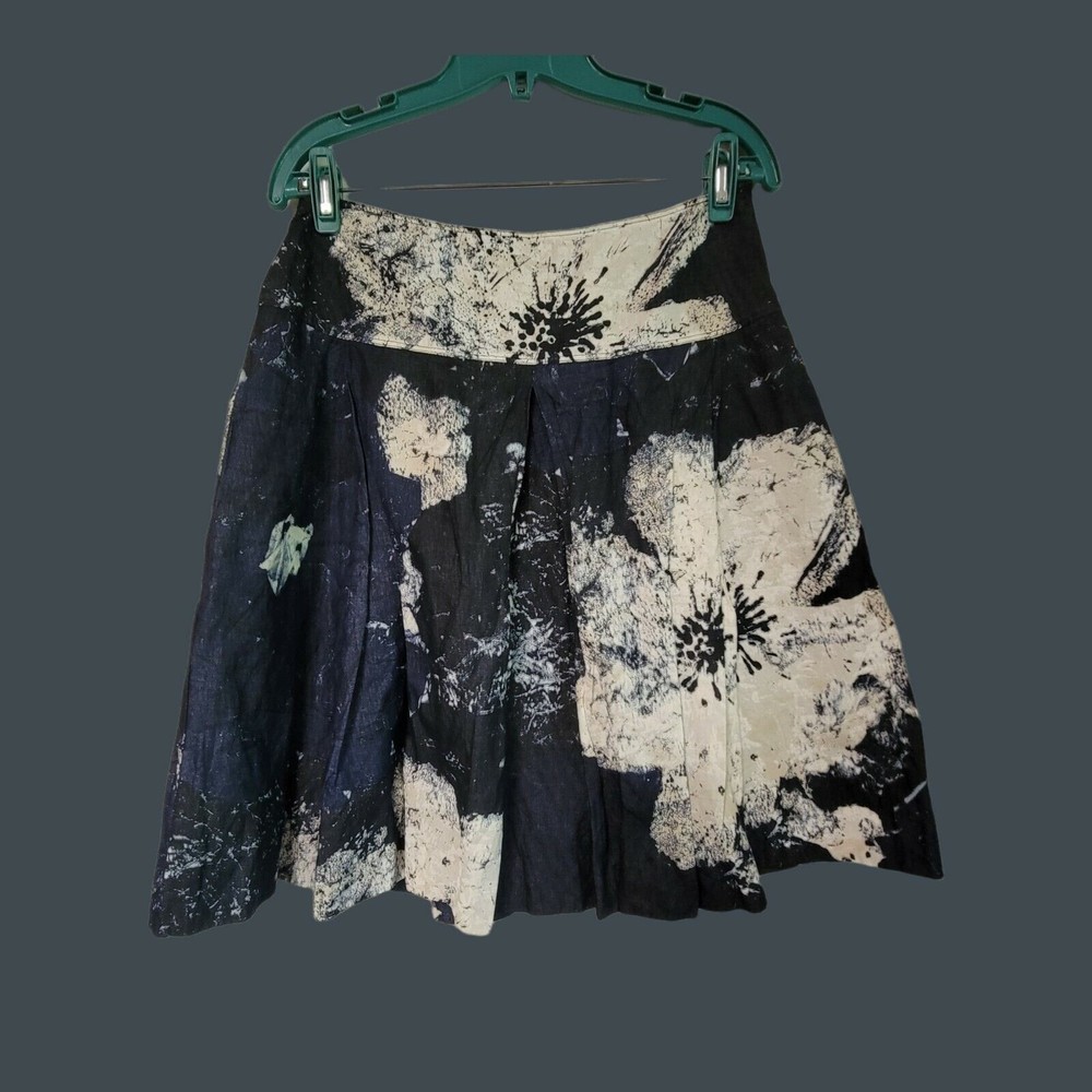 Carlisle Floral Pleated Flare Skirt Navy & Cream US6